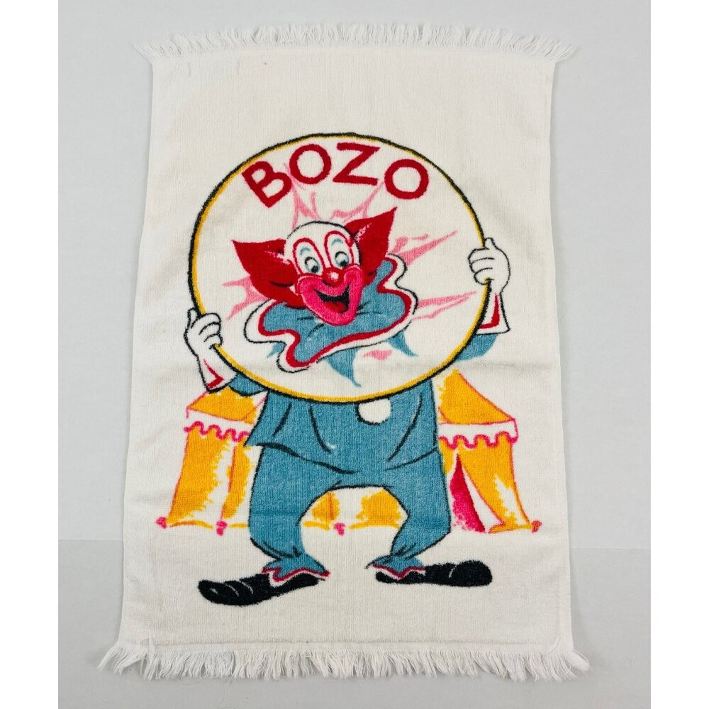 Vintage Wamsutta BOZO the Clown Hand Towel Terry Fringe Cotton USA 16x24"